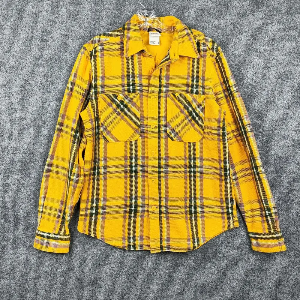 North Face Shirt Mens Medium Yellow Plaid Flannel Button Front Long Sleeve